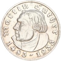 Drittes Reich 5 Reichsmark 1933 A Martin Luther Silber vz...