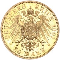 Anhalt Friedrich I. 20 Mark 1901 A Gold vz-stgl., aus PP...