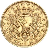 Bremen Stadt 20 Mark 1906 J Gold vz-stgl. Jäger 205
