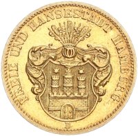 Hamburg Stadt 10 Mark 1873 B Gold ss+ Jäger 206