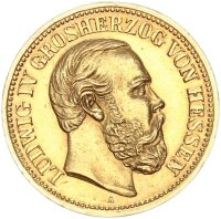 Hessen Ludwig IV. 20 Mark 1892 A Gold vz-stgl. Jäger...