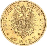 Mecklenburg-Strelitz Friedrich Wilhelm 20 Mark 1874 A Gold vz-stgl. Jäger 238