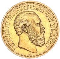 Hessen Ludwig IV. 10 Mark 1890 A Gold ss+ Jäger 220