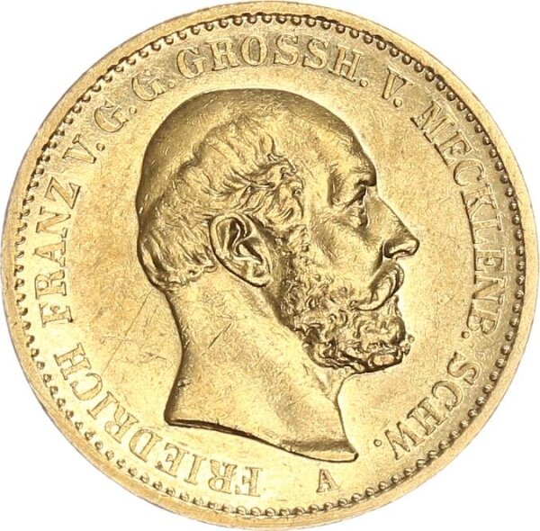 Mecklenburg-Schwerin Friedrich Franz II. 20 Mark 1872 A Gold vz/vz+ Jäger 230