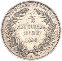 Deutsch-Neuguinea 1/2 Mark 1894 A Paradiesvogel Silber vz...