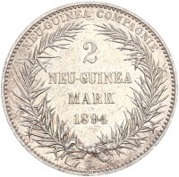 Deutsch-Neuguinea 2 Mark 1894 A Paradiesvogel Silber vz+...