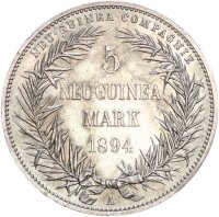 Deutsch-Neuguinea 5 Mark 1894 A Paradiesvogel Silber vz+...