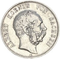 Sachsen Albert 2 Mark 1891 E Silber f. ss Jäger 124