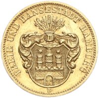 Hamburg Stadt 10 Mark 1873 B Gold ss+ Jäger 206