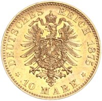 Württemberg Karl 10 Mark 1875 F Gold vz+ Jäger 292