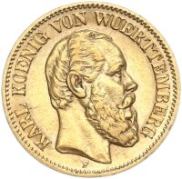 Württemberg Karl 10 Mark 1891 F Gold ss/vz...