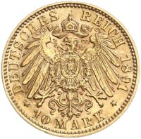 Württemberg Karl 10 Mark 1891 F Gold ss/vz...