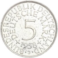 BRD Kursmünze 5 DM 1958 J Silberadler, Heiermann...