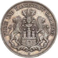 Hamburg Stadt 5 Mark 1894 J Silber ss Jäger 65