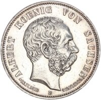 Sachsen Albert 5 Mark 1902 E Auf den Tod Silber f. vz...