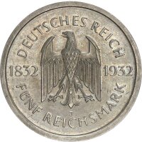 Weimarer Republik 5 Reichsmark 1932 J Goethe Silber vz+ Jäger 351