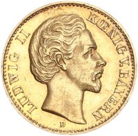 Bayern Ludwig II. 10 Mark 1872 D Gold vz Jäger 193