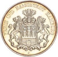 Hamburg Stadt 5 Mark 1913 J Silber vz+ Jäger 65