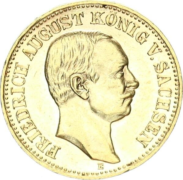 Sachsen Friedrich August III. 10 Mark 1906 E Gold pfr., f. stgl. Jäger 267