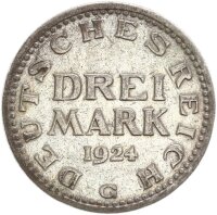 Weimarer Republik 3 Mark 1924 G Silber ss Jäger 312