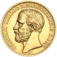 Braunschweig Wilhelm 20 Mark 1875 A Gold vz Jäger 203