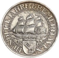 Weimarer Republik 3 Reichsmark 1927 A Bremerhaven Silber...