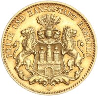 Hamburg Stadt 10 Mark 1879 J Gold ss-vz Jäger 209