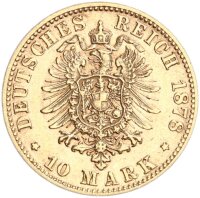 Württemberg Karl 10 Mark 1878 F Gold ss+ Jäger 292
