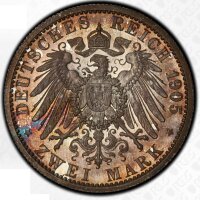 Sachsen-Coburg-Gotha Carl Eduard 2 Mark 1905 A PCGS PR65 Silber PP Jäger 147
