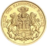 Hamburg Stadt 10 Mark 1896 J Gold vz Jäger 211