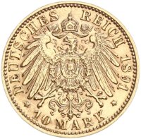 Württemberg Karl 10 Mark 1891 F Gold ss-vz...