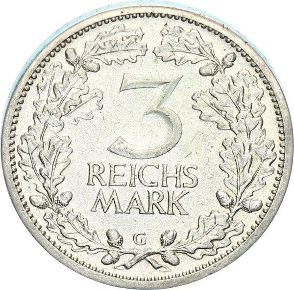 Weimarer Republik 3 Reichsmark 1932 G Echtheitsexpertise Silber f. vz Jäger 349