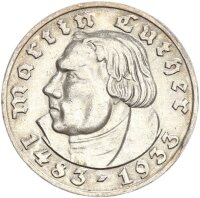 Drittes Reich 5 Reichsmark 1933 A Martin Luther Silber vz...