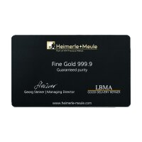 Heimerle + Meule 1/200 oz Goldbarren 999.9 Secain Card