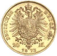 Bayern Ludwig II. 20 Mark 1873 D Gold vz-stgl. Jäger...