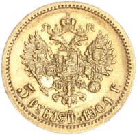 Russland Nikolaus II. 5 Rubel 1904 St. Petersburg Gold ss-vz