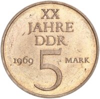 DDR Gedenkmünze 5 Mark 1969 A 20 Jahre DDR vz...