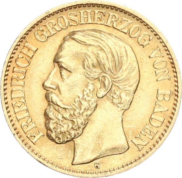 Baden Friedrich I. 10 Mark 1876 G Gold vz Jäger 186