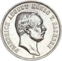 Sachsen Friedrich August III. 3 Mark 1909 E Silber ss-vz...
