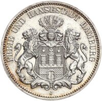 Hamburg Stadt 3 Mark 1911 J Silber vz Jäger 64