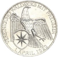 Weimarer Republik 3 Reichsmark 1929 A Waldeck Silber vz+...