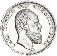 Württemberg Karl 2 Mark 1888 F Silber ss-vz...