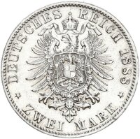 Württemberg Karl 2 Mark 1888 F Silber ss-vz...