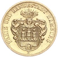 Hamburg Stadt 10 Mark 1873 B Gold ss Jäger 206