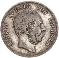 Sachsen Albert 2 Mark 1876 E Silber f. ss Jäger 121