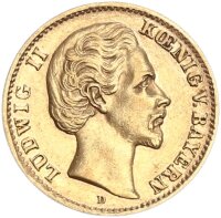 Bayern Ludwig II. 10 Mark 1873 D Gold ss+ Jäger 193