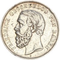 Baden Friedrich I. 5 Mark 1891 G ohne Querstrich beim A...