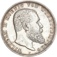Württemberg Wilhelm II. 5 Mark 1907 F Silber ss...