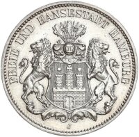 Hamburg Stadt 3 Mark 1909 J Silber vz Jäger 64