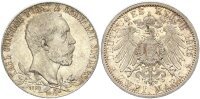 Schwarzburg-Sondershausen Karl Günther 2 Mark 1905 A schmaler Randstab, Regierungsjubiläum Silber pfr., f. stgl./stgl. Jäger 169a.